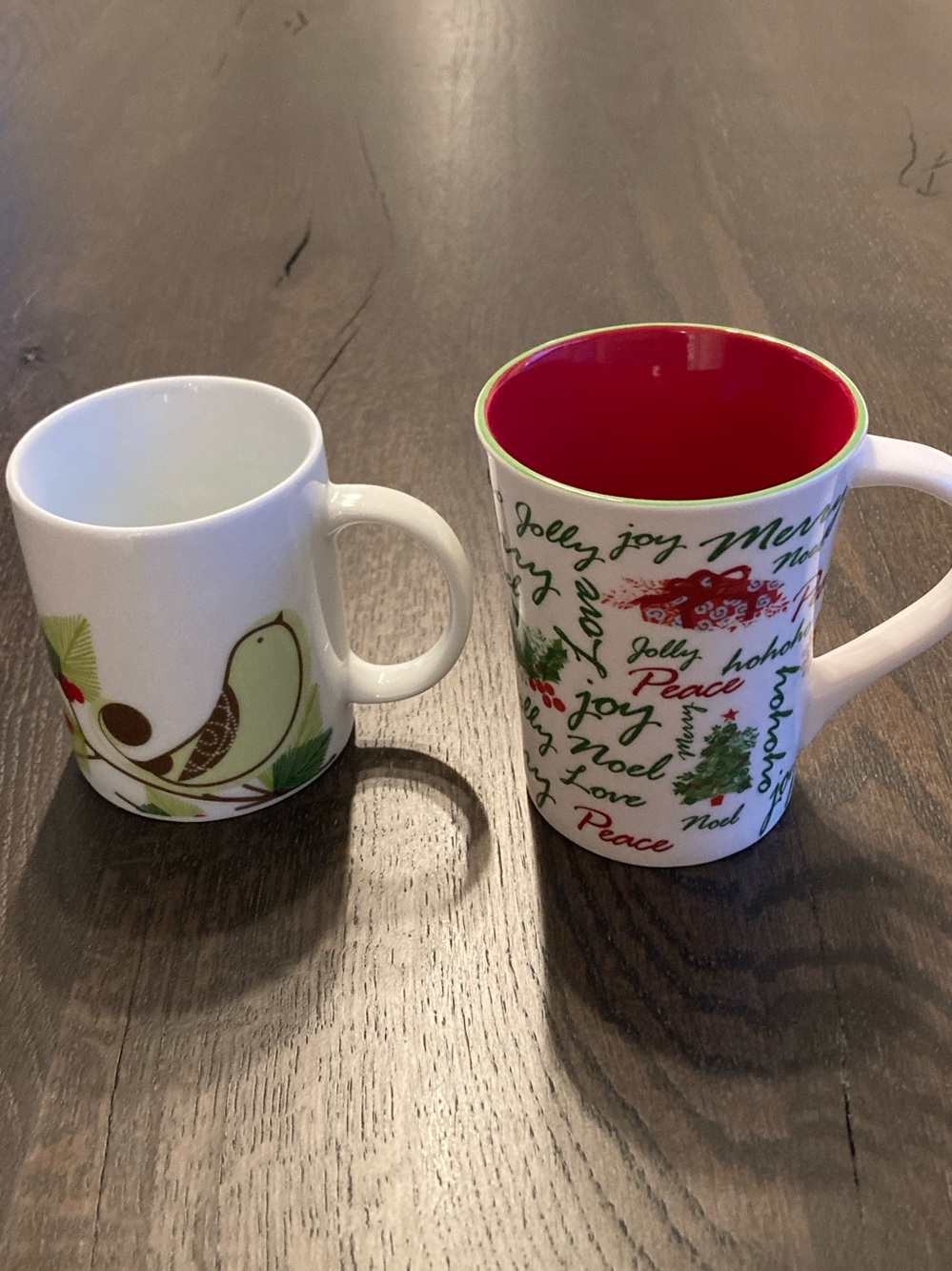 Starbucks Festive White Ceramic Mug Set with Red Interior and Holiday Script